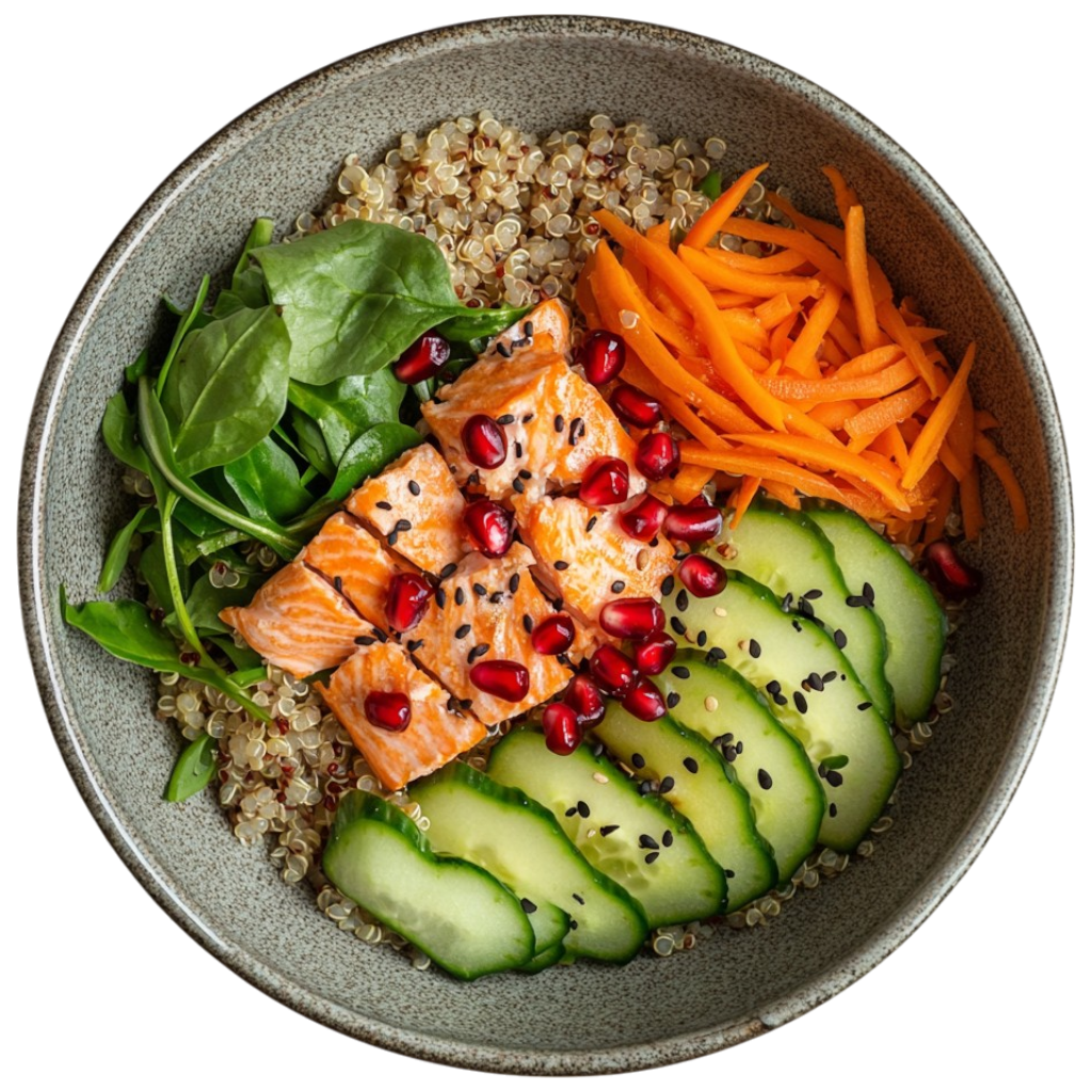 Salade de quinoa au saumon et légumes croquants