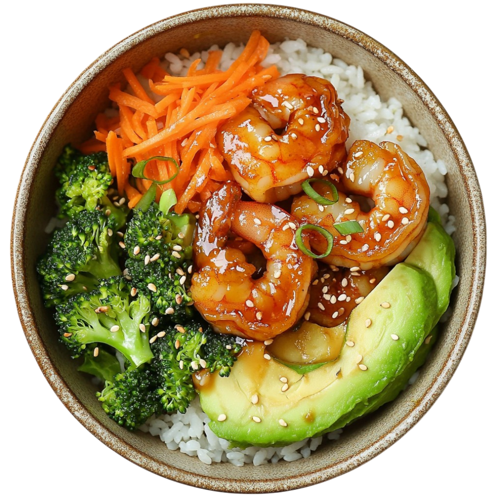 Bowl de crevettes teriyaki éclair
