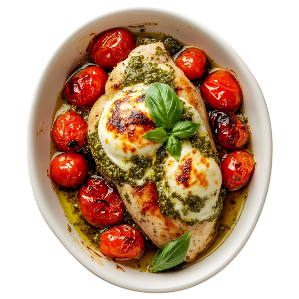 Escalopes de poulet au pesto et tomates cerises