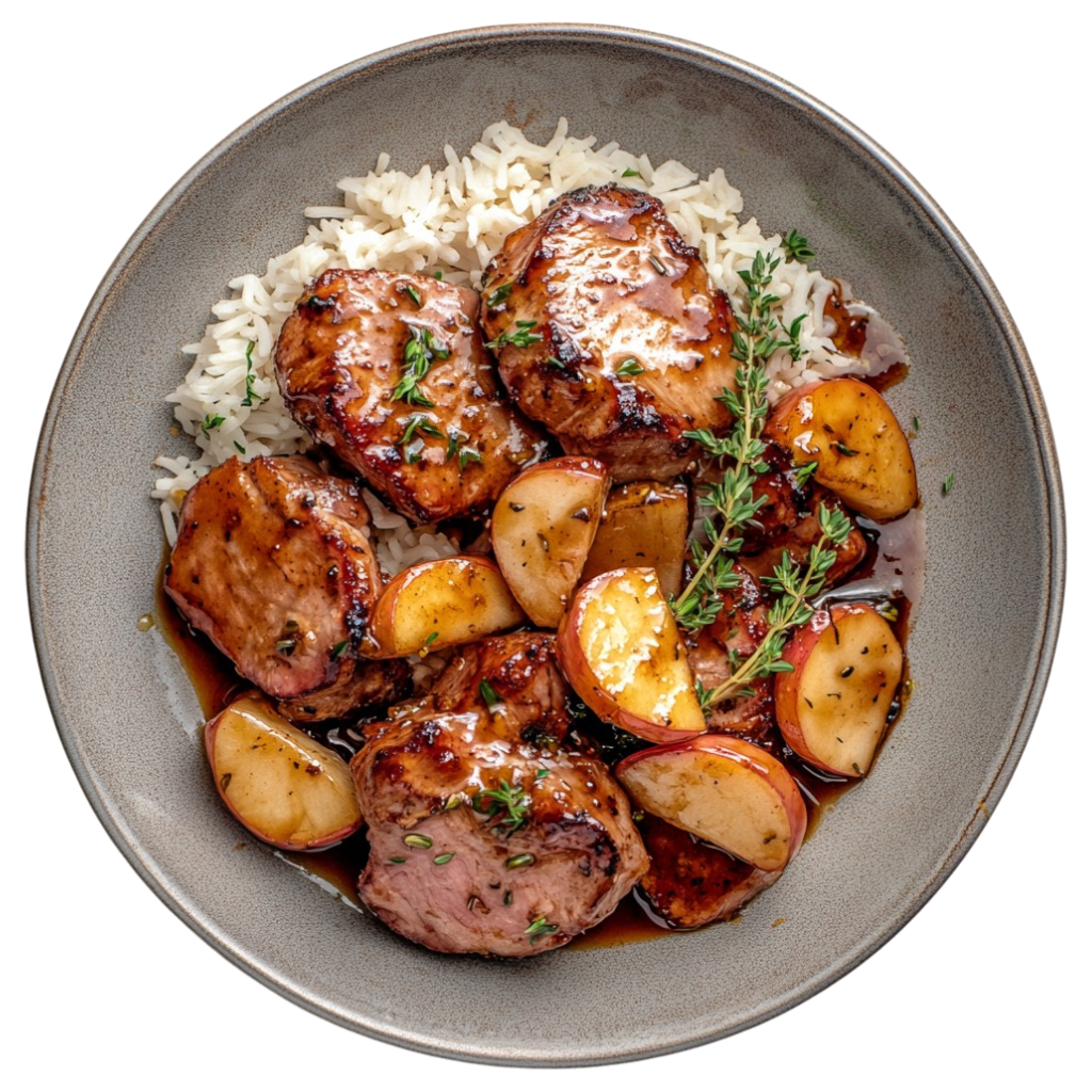 Filet mignon de porc aux pommes caramélisées