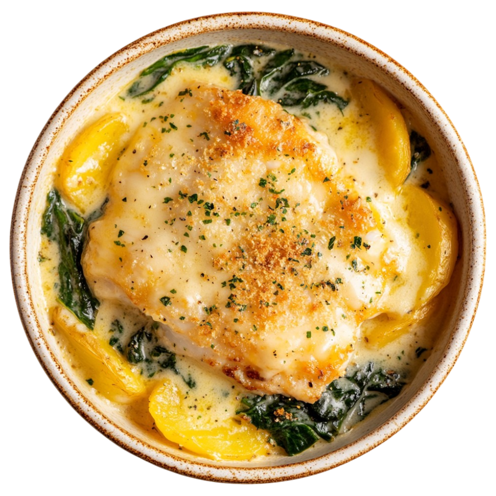 Gratin de cabillaud aux épinards et pommes de terre