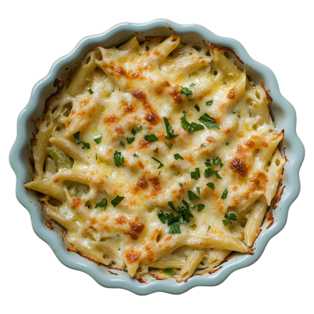 Gratin de pâtes au thon et aux poireaux