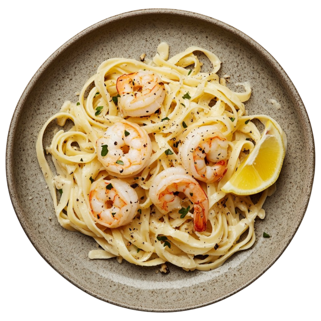 Linguine aux crevettes, ail et citron