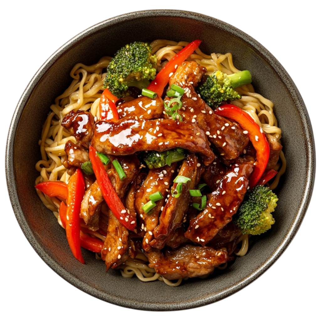 Porc à l'asiatique et nouilles sautées