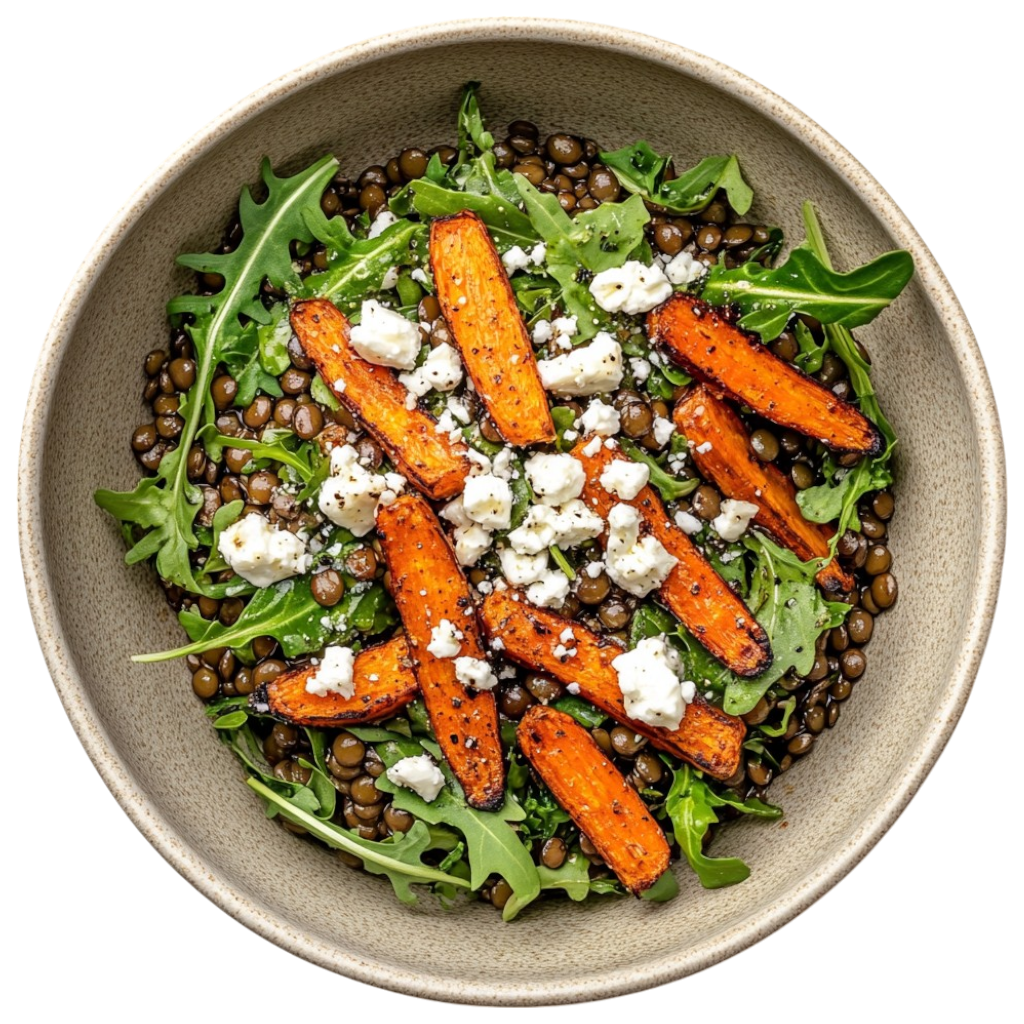Salade de lentilles aux carottes rôties et feta
