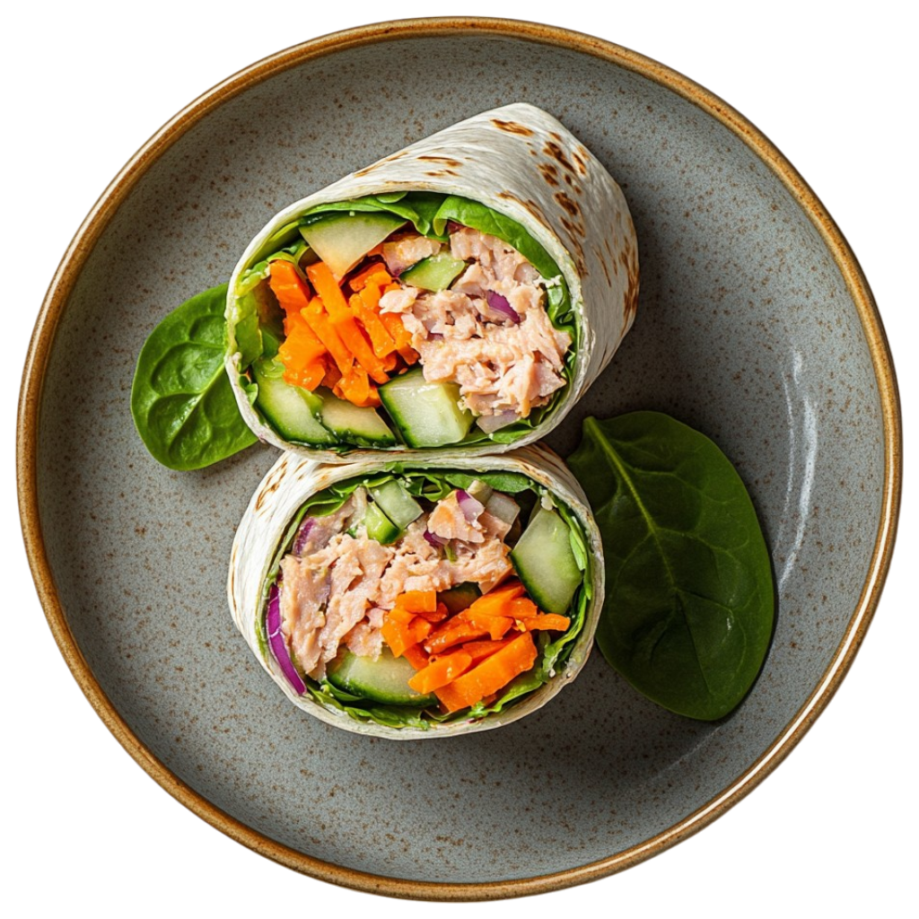 Wraps au thon, avocat et légumes croquants