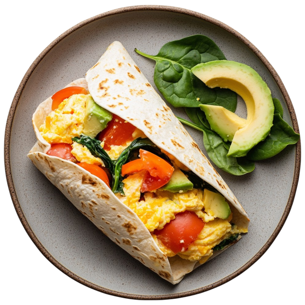 Wraps aux œufs brouillés et légumes